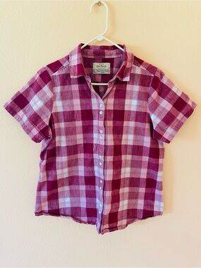 Women’s Old Ranch Raspberry Button Up Plaid Shirt, Size Large, Cotton